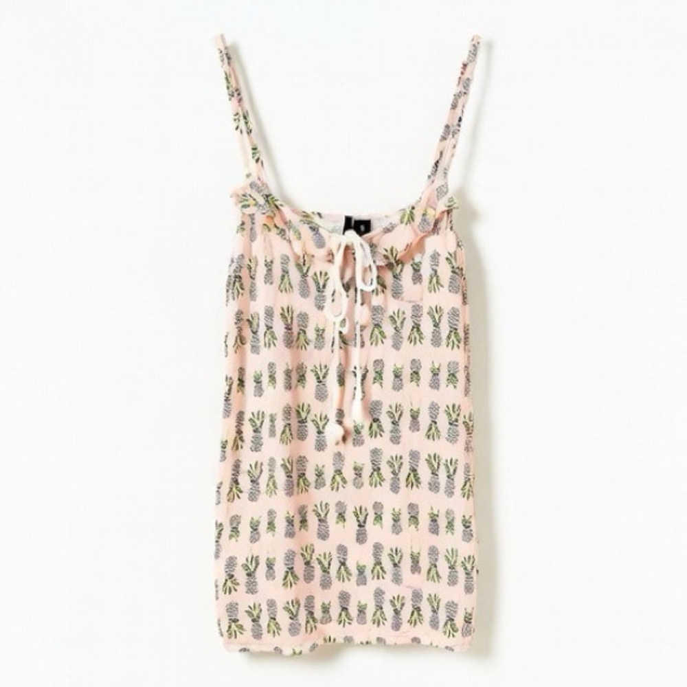 Kensie Pineapple Cami Tank Pajama Top With Adjustable Straps and Ruffle Neckline